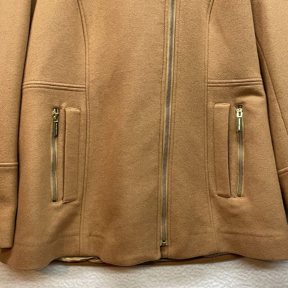 Michael Kors Coat Womens 12 Brown Wool Blend Faux Fur Hood Outdoor Luxury Earthy - Picture 5 of 12